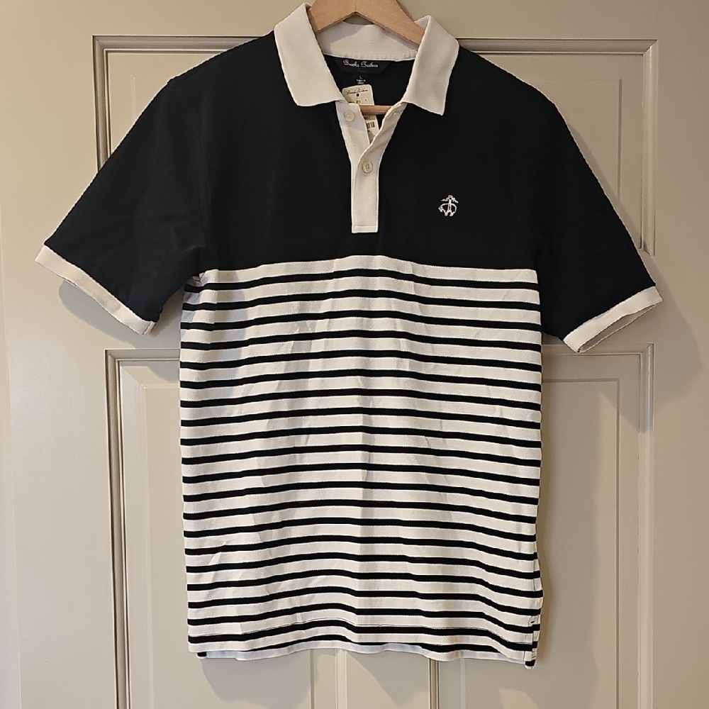 Original Penguin Navy and White Striped Polo Shirt
